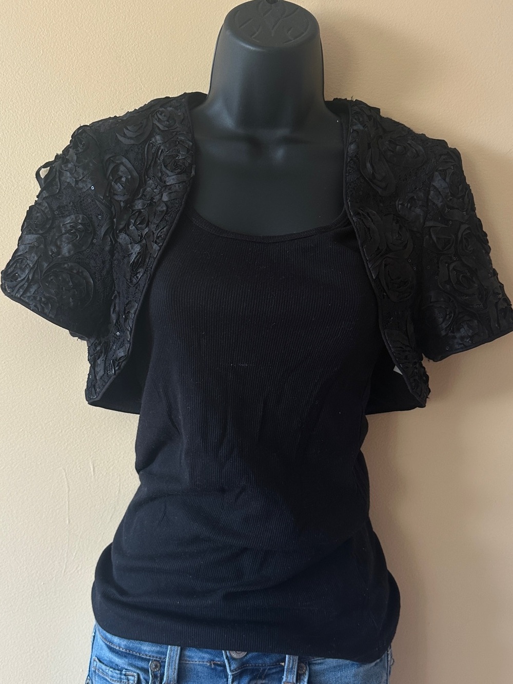 Marina Vintage Black Rosette Bolero | Size Small